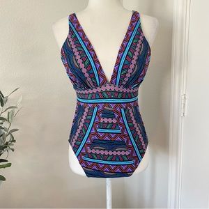 Miraclesuit multicolor pattern one piece swimsuit size 10